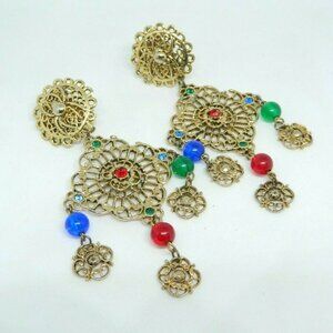 Renaissance Inspired Gold Tone Multi-Color Earring